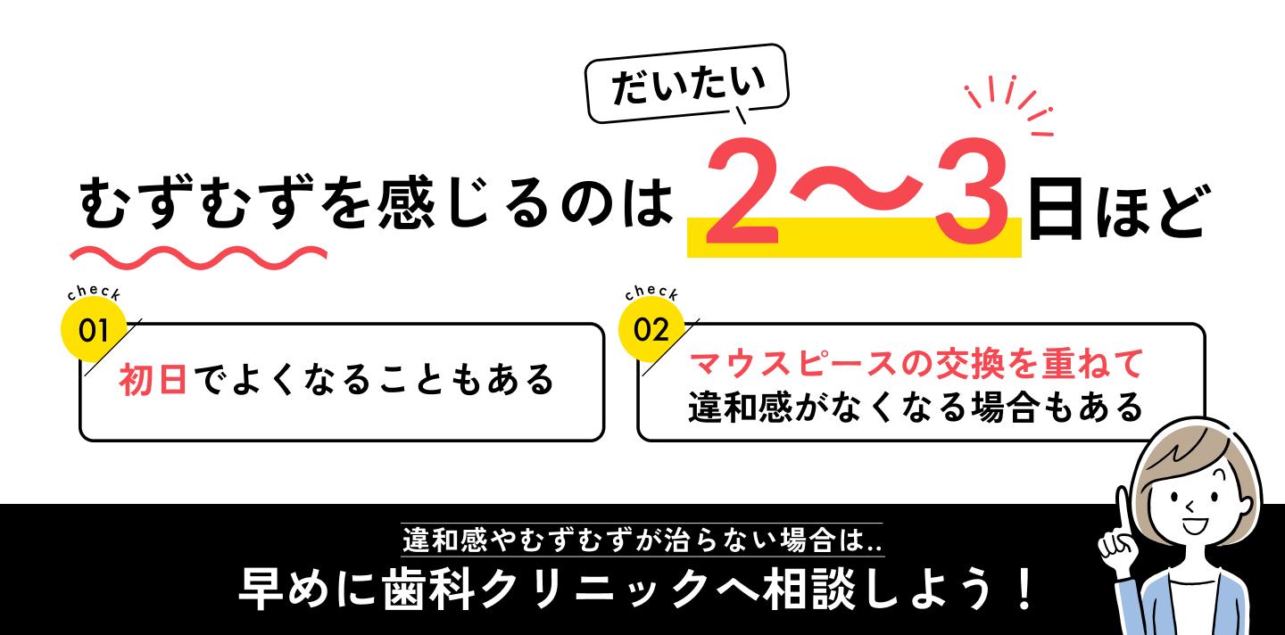 マウスピース矯正でむずむずする期間は約2~3日ほど※個人差あり